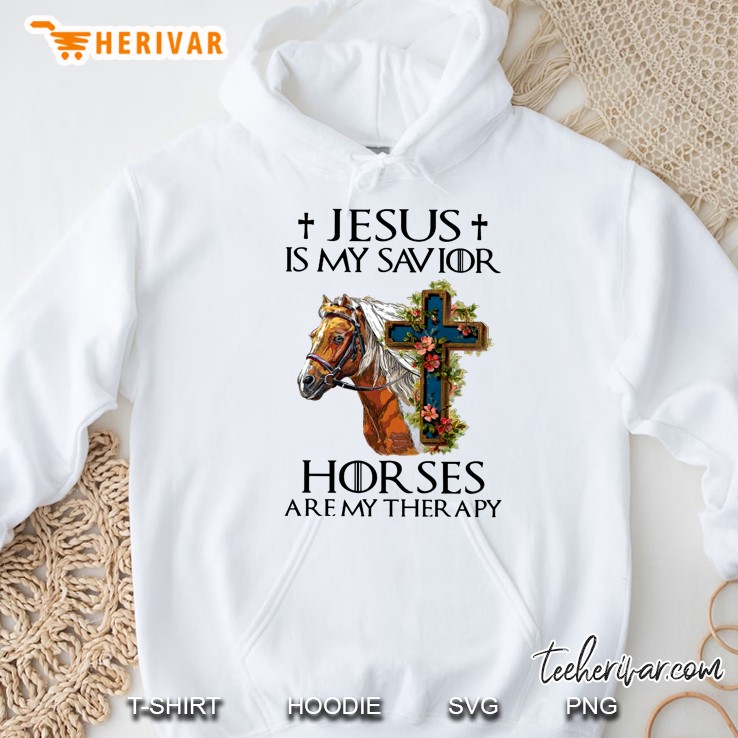 Jesus Is My Savior Horses Are My Therapy Floral Cross Horse Hoodie