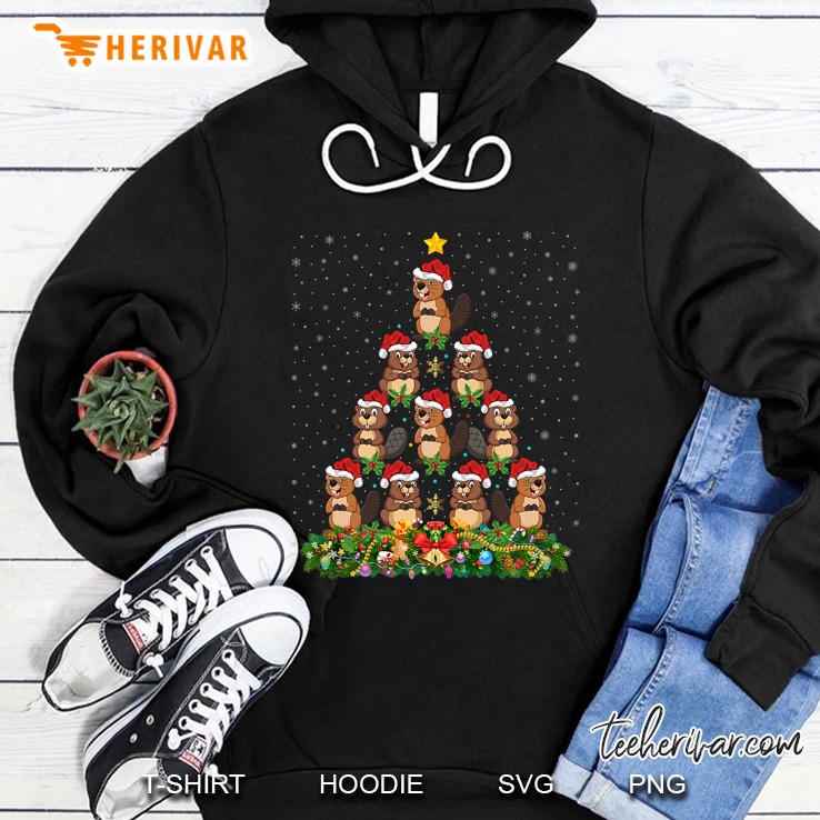Beavers Christmas Tree Gift Funny Christmas Beaver Hoodie