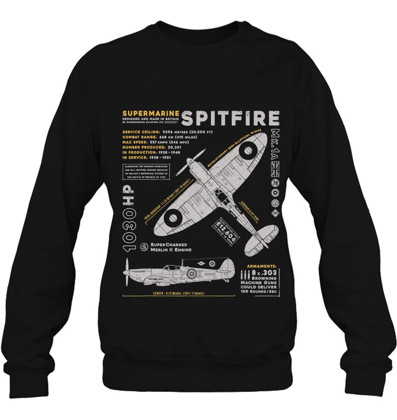 Spitfire Mk.1 Raf British Wwii Supermarine Fighter Plane Sweatshirt