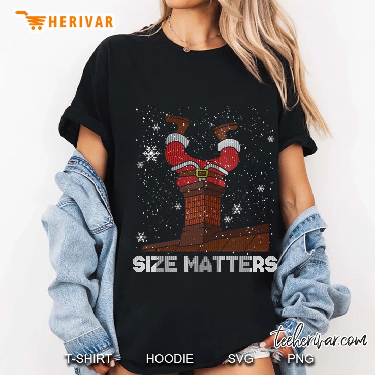 Size Matters Fat Santa Claus Chimney Ugly Christmas Sweater Ladies Tee