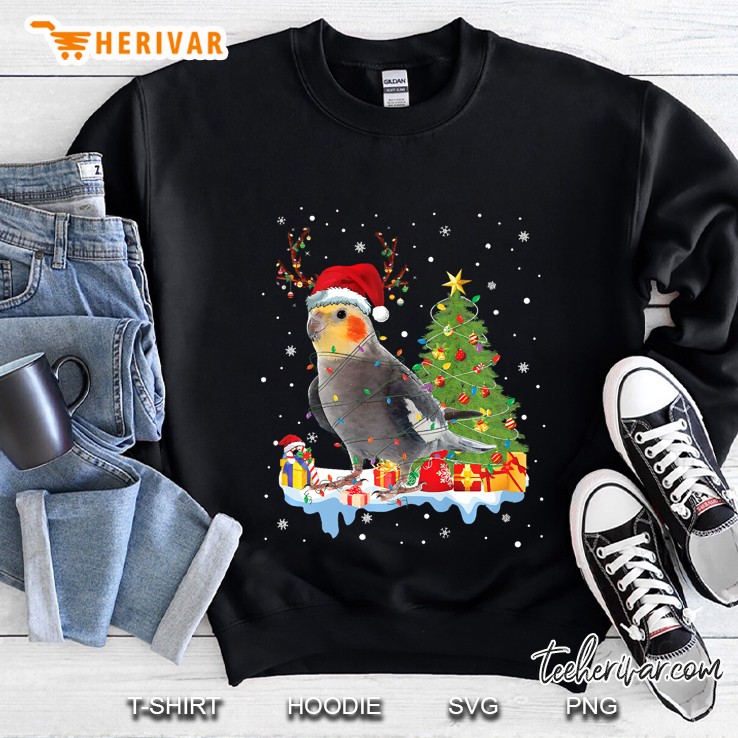 Cockatiel Bird Santa Christmas Tree Lights Funny Xmas Gift Premium Sweatshirt