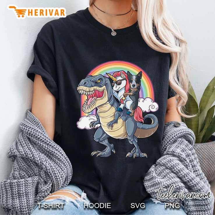 Blue Heeler And Unicorn Ride Dinosaur Like Boss Funny Shirt Ladies Tee