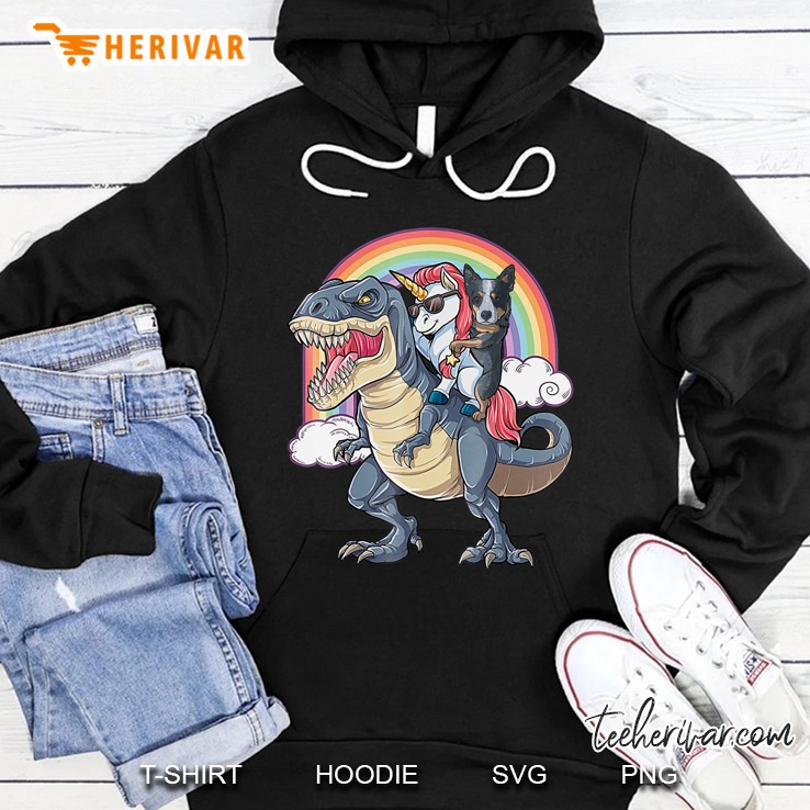Blue Heeler And Unicorn Ride Dinosaur Like Boss Funny Shirt Hoodie