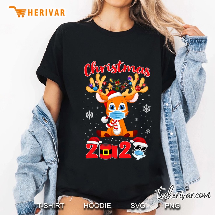 Funny Christmas 2020 Reindeer Mask Matching Pajama Idea Ladies Tee