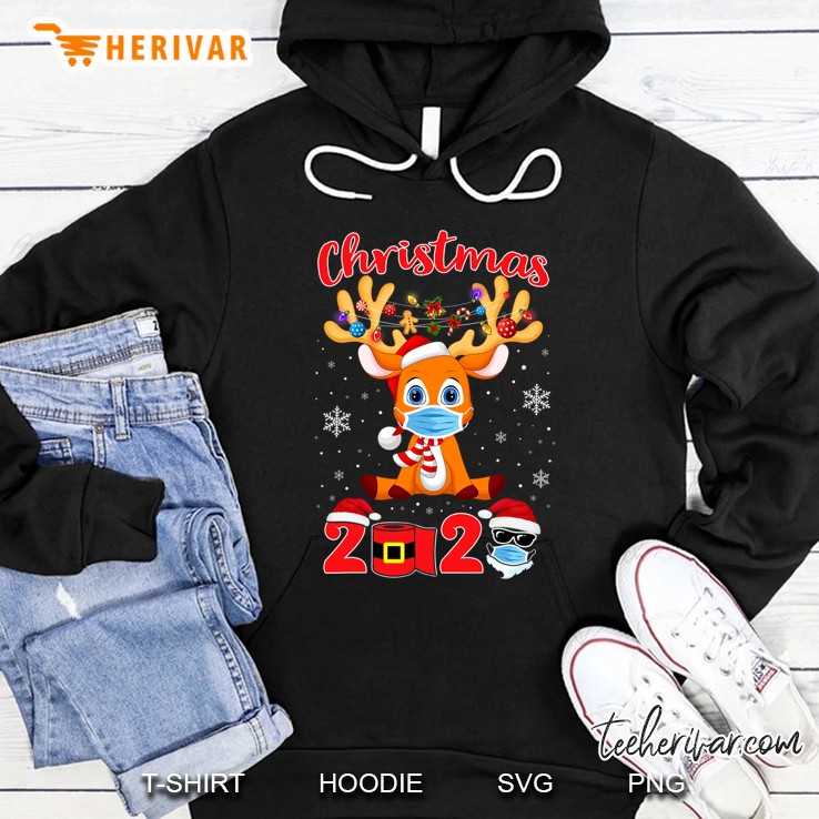 Funny Christmas 2020 Reindeer Mask Matching Pajama Idea Hoodie
