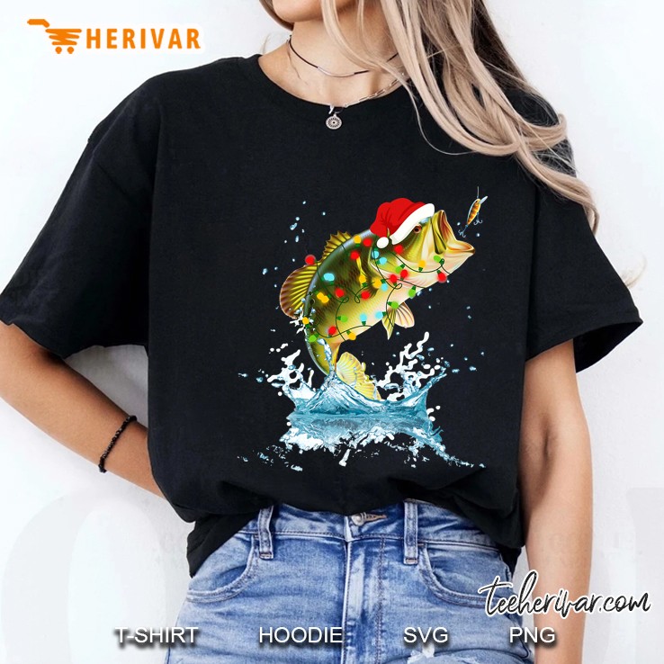 Funny Bass Fishing Santa Hat Christmas Pajama Fishermen Fish Ladies Tee