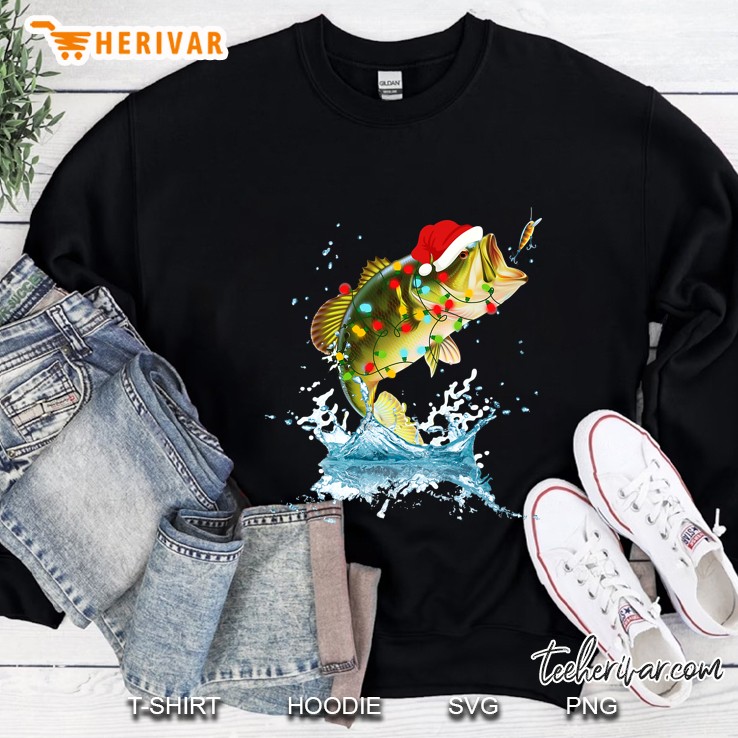 Funny Bass Fishing Santa Hat Christmas Pajama Fishermen Fish Sweatshirt