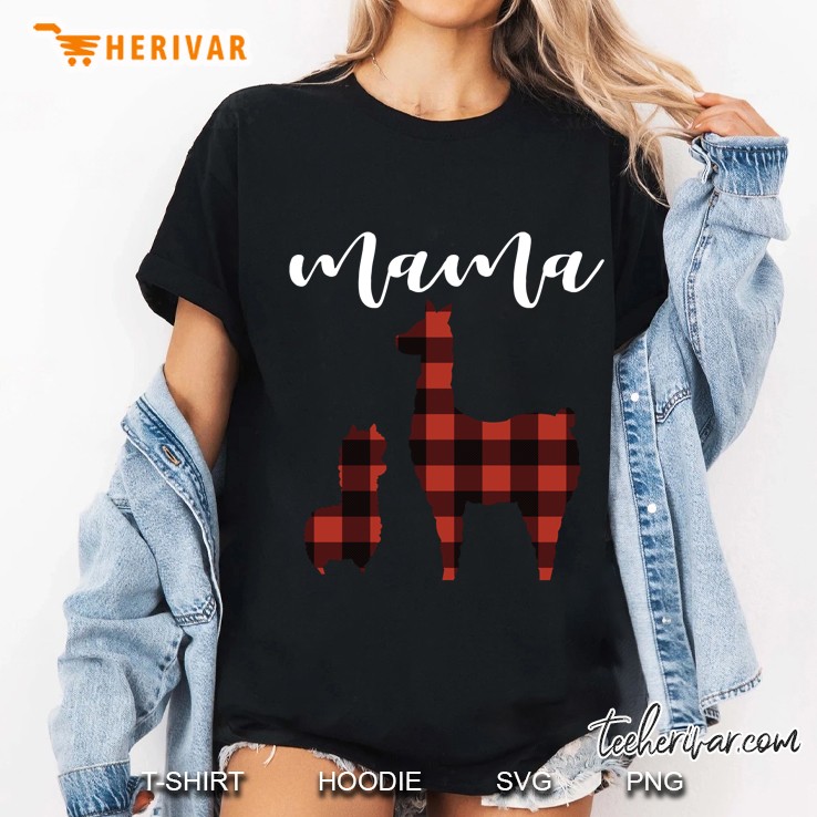 Plaid Mama Llama Pajama Top, Buffalo Plaid Mama Llama Ladies Tee