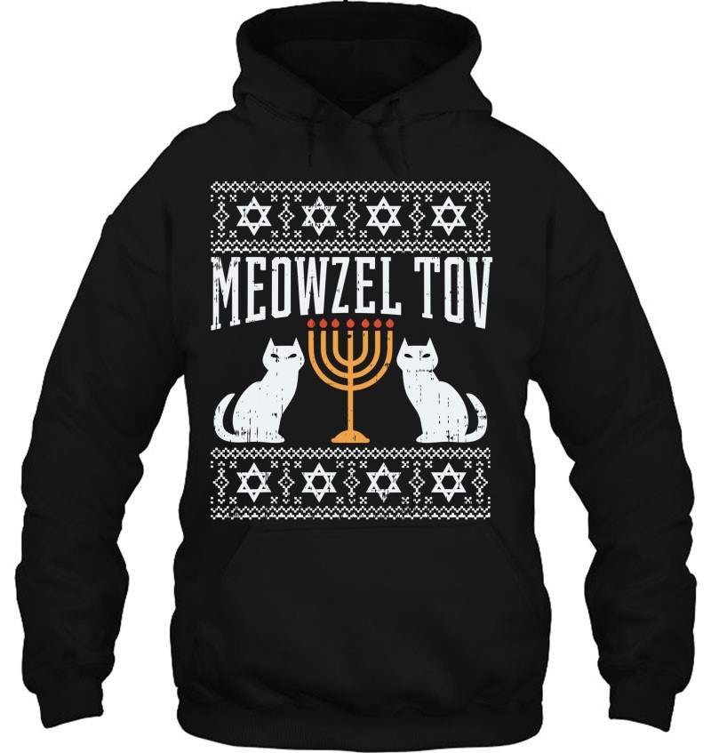 Ish Cat Mens Hoodie Hooded Sweatshirt Anukah Jew Wzel Tov Ch Meo 