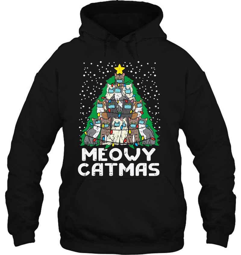 Meowy Catmas Christmas Tree Cats Mask Xmas Quarantine Gift Sweatshirt