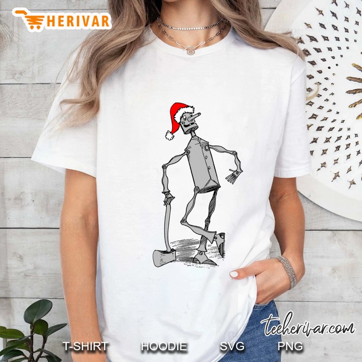 Santa Hat Tin Man Shirt Art-Tinman Wizard Of Oz Christmas Ladies Tee