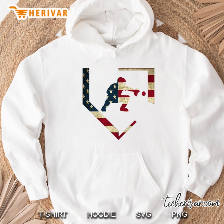High School Baseball Catcher Gear American Flag Gift Sports Hoodie