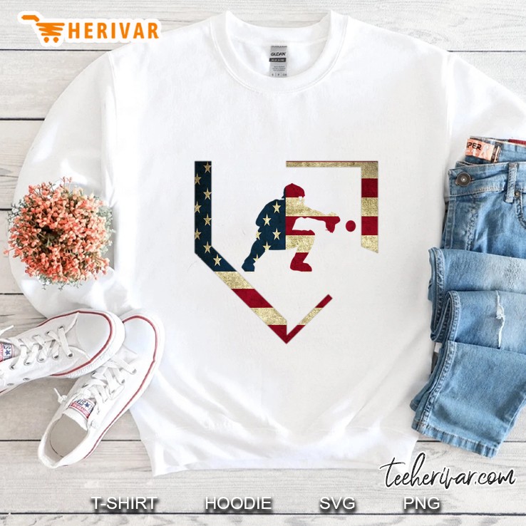 High School Baseball Catcher Gear American Flag Gift Sports Sweatshirt