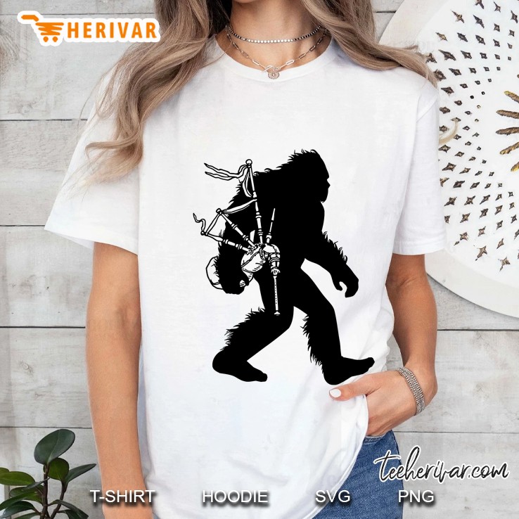 Bigfoot Bagpipes Irish Sasquatch Scottish Bagpiper Ladies Tee