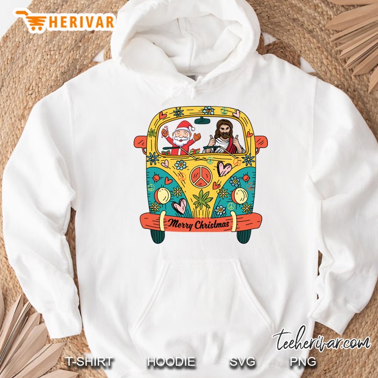 Jesus And Santa Claus Riding On Peace Van Merry Christmas Hoodie