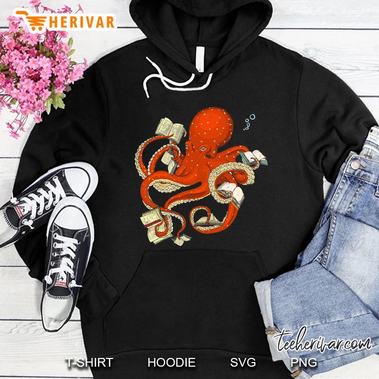 Reading Books Of Octopus Funny Book Lover Cute Nerd Animal Hoodie