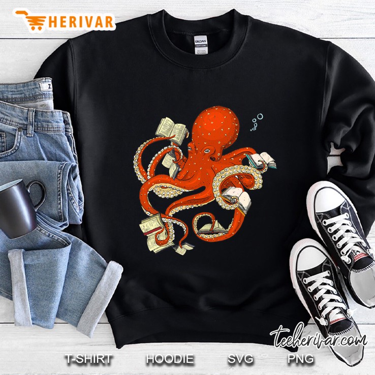 Reading Books Of Octopus Funny Book Lover Cute Nerd Animal Sweatshirt