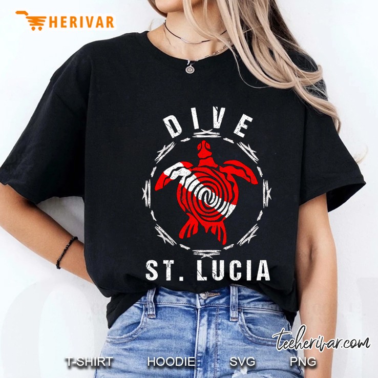 Dive St. Lucia Tshirt Vintage Tribal Turtle Gift Ladies Tee