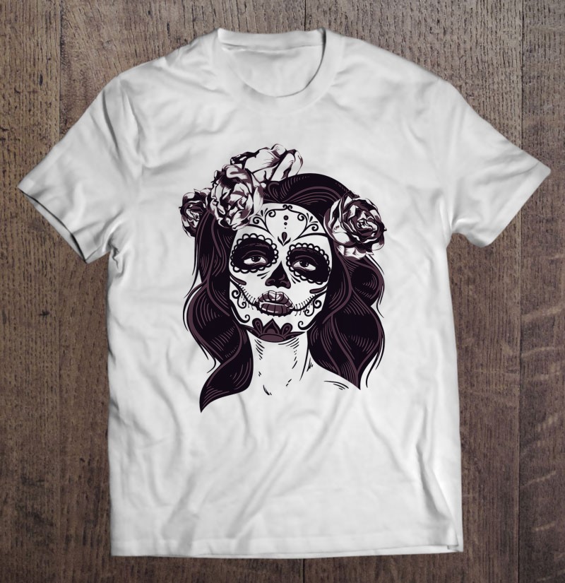 Sugar Skull Pin Up Girl Face Shirt Sexy Halloween