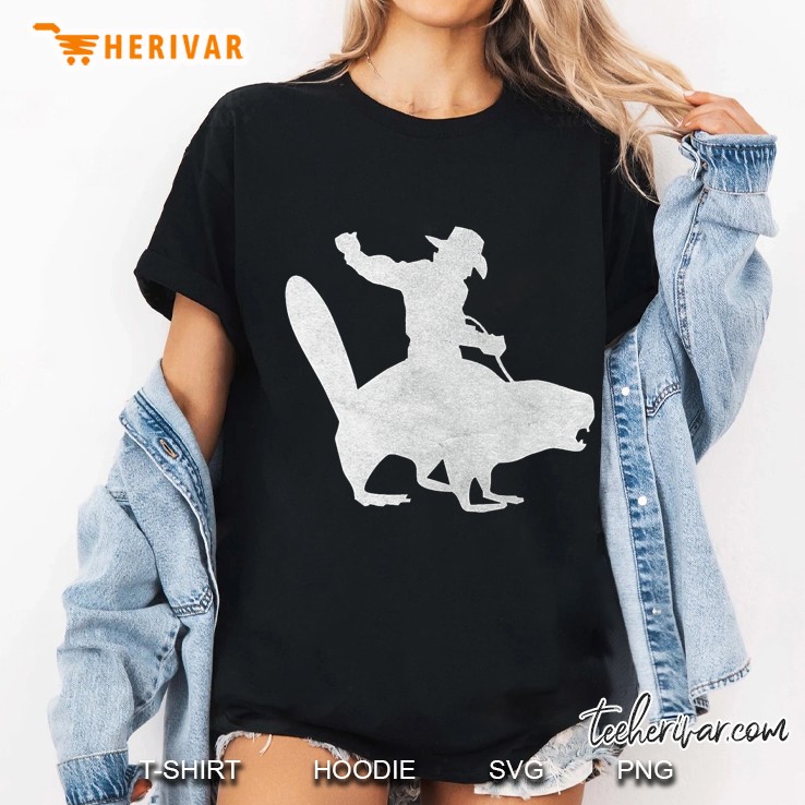 Womens Cowboy Riding A Beaver Distressed V-Neck Ladies Tee
