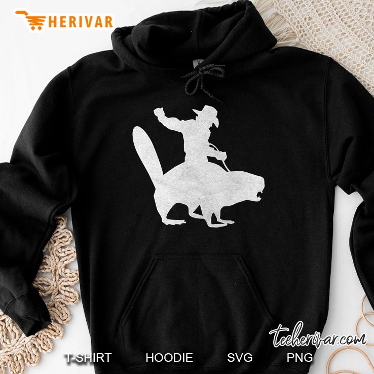 Womens Cowboy Riding A Beaver Distressed V-Neck Hoodie
