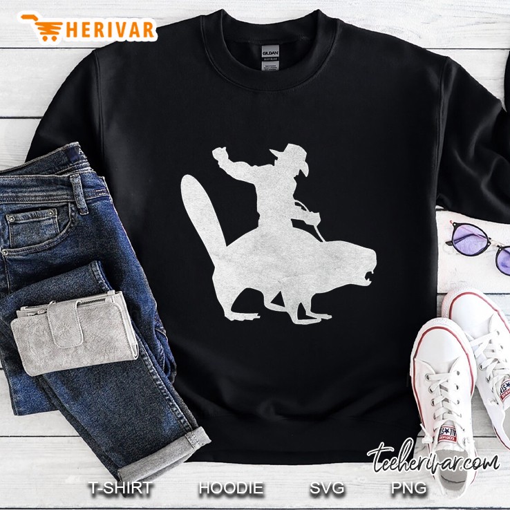Womens Cowboy Riding A Beaver Distressed V-Neck Sweatshirt