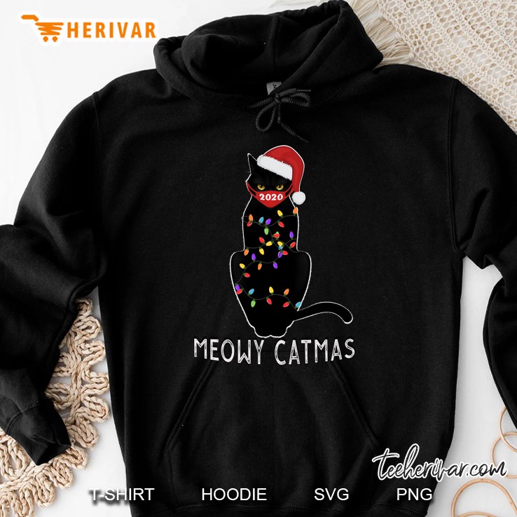 Santa Black Cat Mask Meowy Catmas Funny Gift For Cat Lovers Hoodie