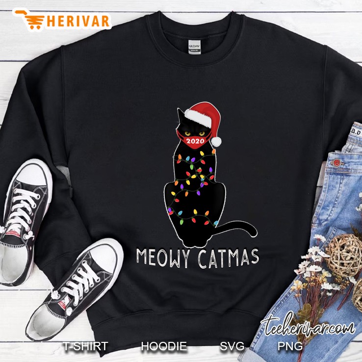 Santa Black Cat Mask Meowy Catmas Funny Gift For Cat Lovers Sweatshirt