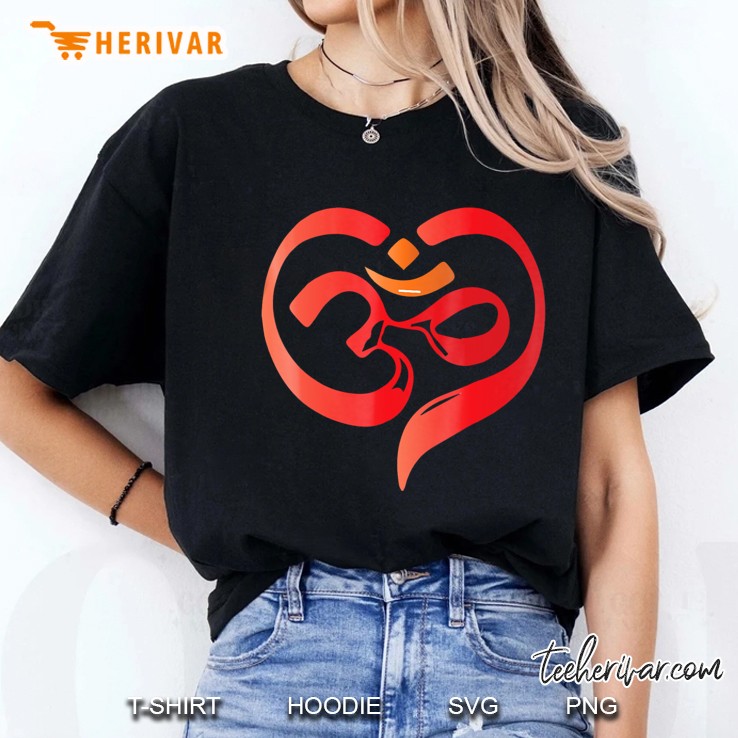 Om Red Heart Yoga Clothing Aum Ohm India Symbol Ladies Tee