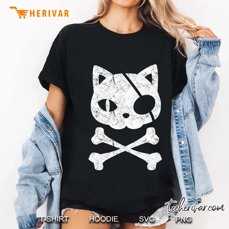 Vintage Pirate Cat Kitten Halloween Skull Cross Bones Ladies Tee