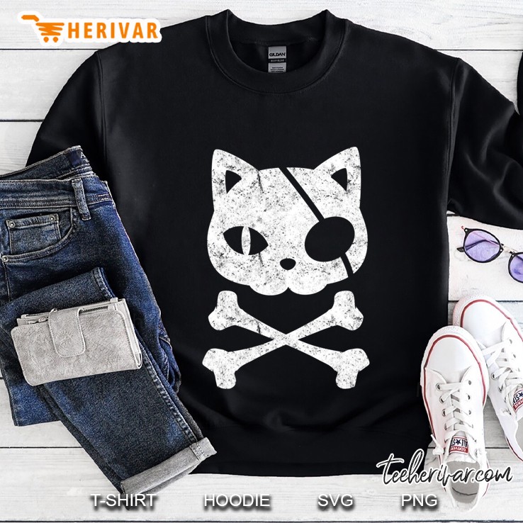 Vintage Pirate Cat Kitten Halloween Skull Cross Bones Sweatshirt
