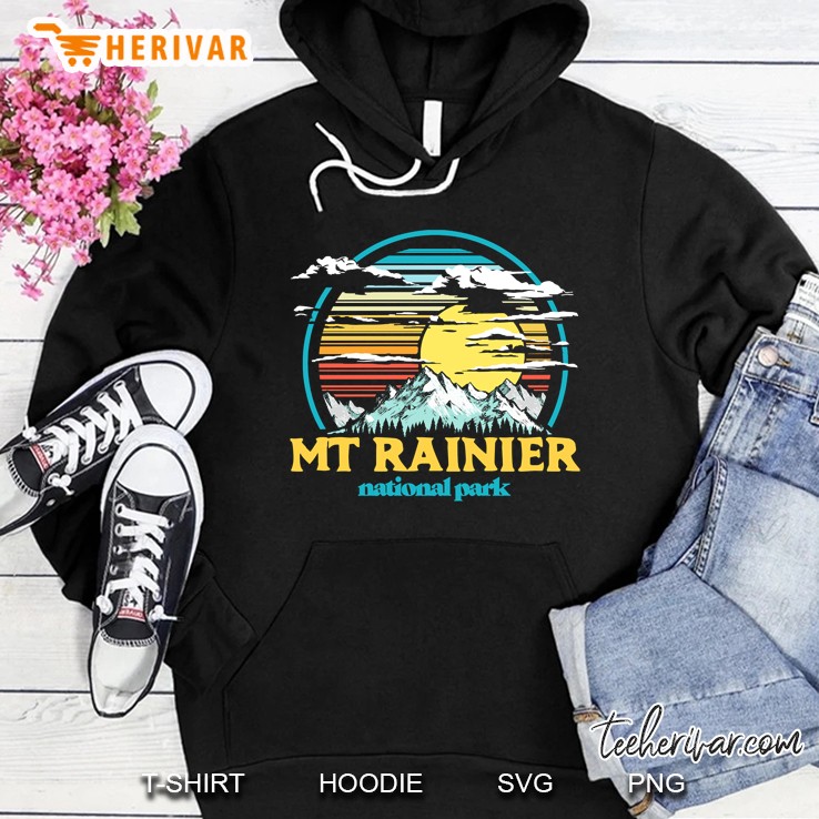 Mount Rainier National Park Vintage 80S Mountains & Sun Hoodie