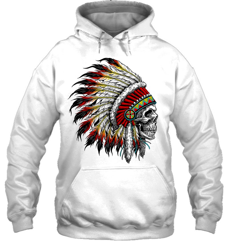 Skull Indian Feathers Hoodie Sweatshirts Native American Unisex Skull