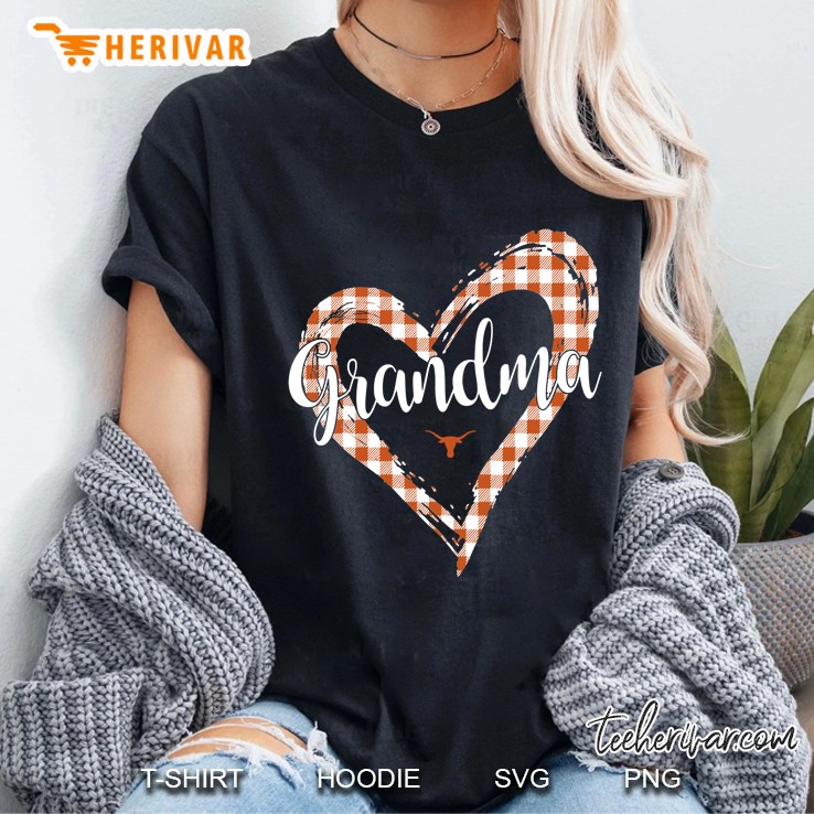 Texas Longhorns Checkered Heart Outline - Grandma Ladies Tee