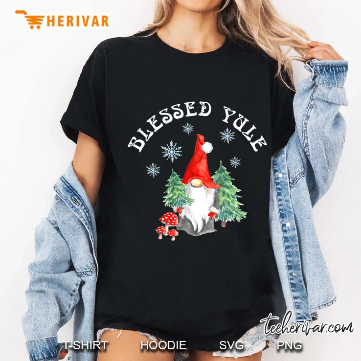 Womens Winter Solstice Blessed Yule Pagan Holiday Gnome Mushroom Ladies Tee