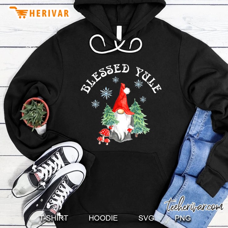 Womens Winter Solstice Blessed Yule Pagan Holiday Gnome Mushroom Hoodie