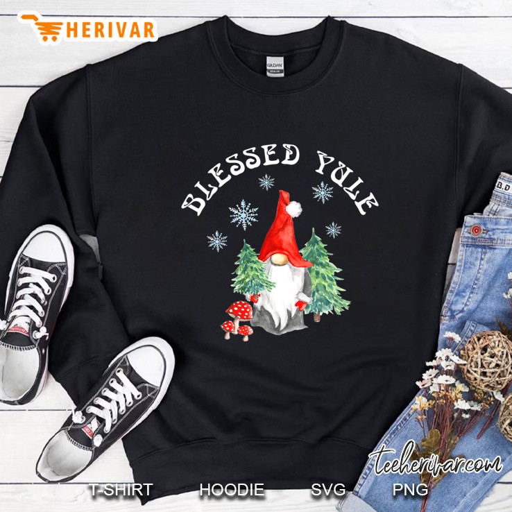 Womens Winter Solstice Blessed Yule Pagan Holiday Gnome Mushroom Sweatshirt