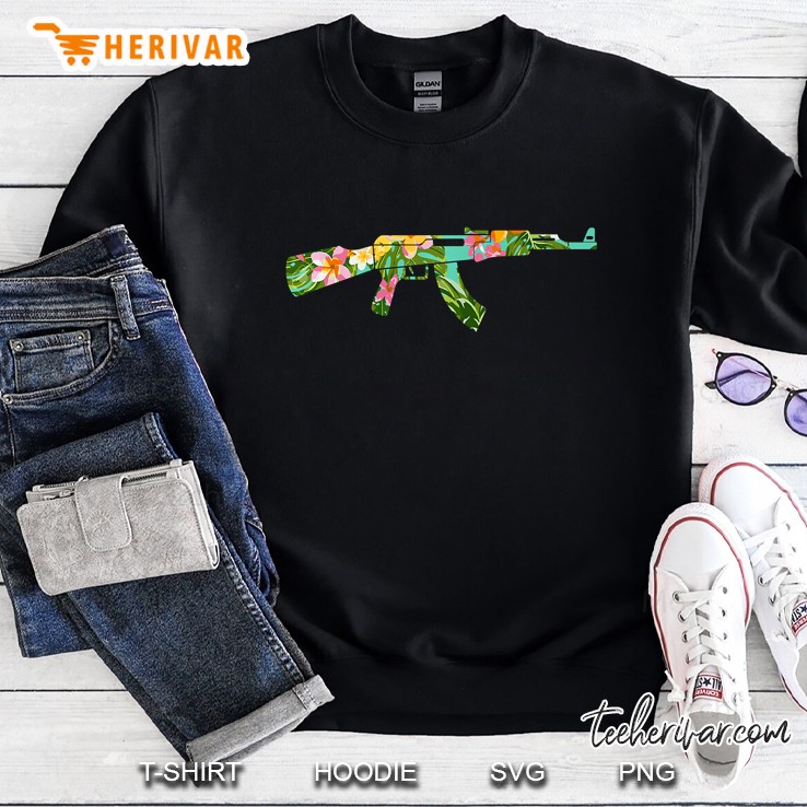 Tropical Gun Lover Firearm Beach Cute Hawaiian Aloha Ak 47 Premium Sweatshirt