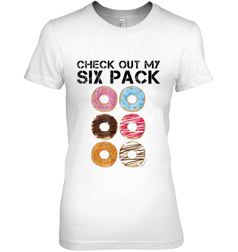 Mens Check Out My Six Pack T shirt Funny Workout Donuts Graphic Humor Gym Tee