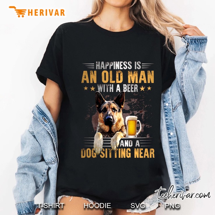Happiness Is An Old Man With A Beer And A Dog Sitting Near German Shepherd Ladies Tee