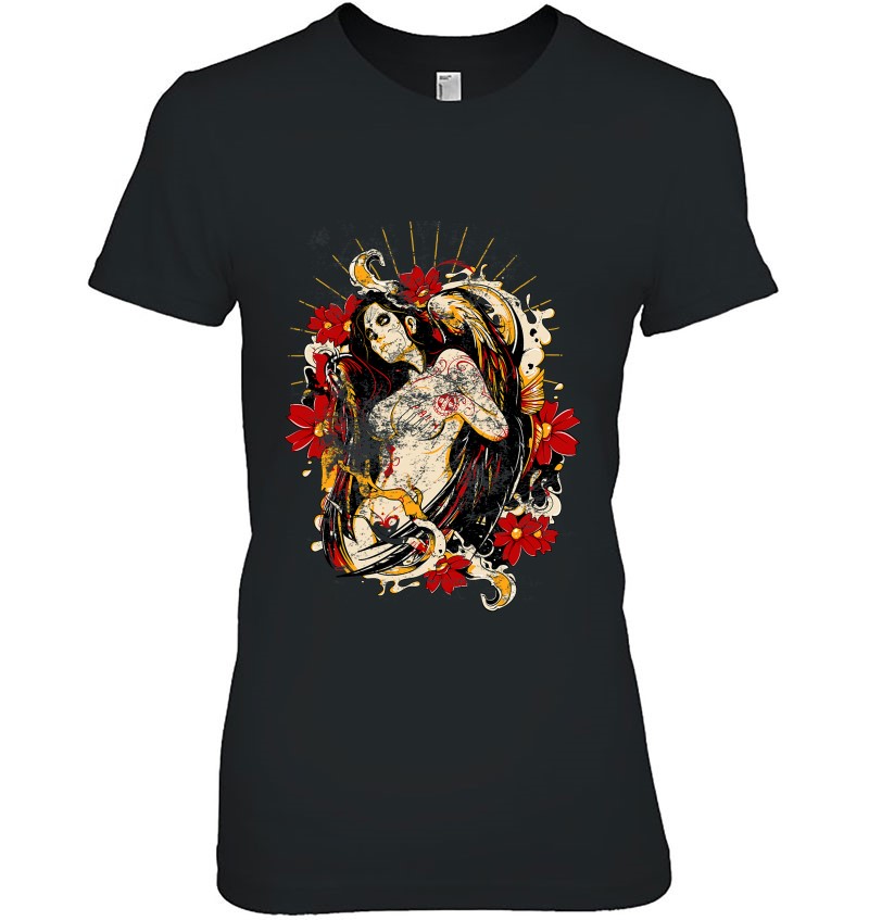 Mexican Tattoo Pin-Up Retro Vintage Day Of The Dead Shirt Ladies Tee