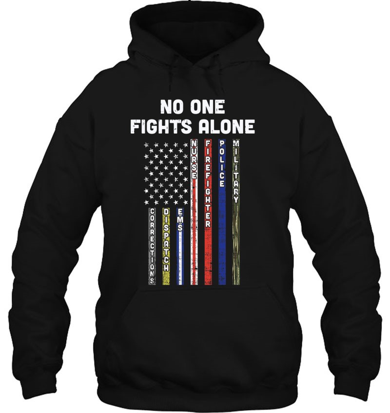 No One Fights Alone Thin Red Blue Lines Usa Flag 4Th Of July Mugs