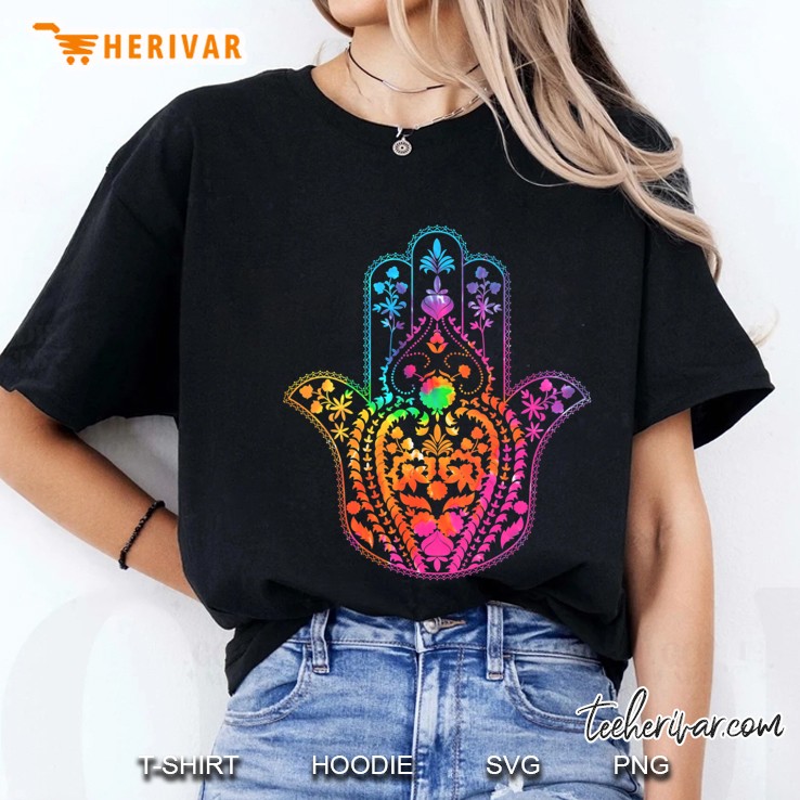 Womens Tie Dye Gradient Hamsa Hand Ladies Tee