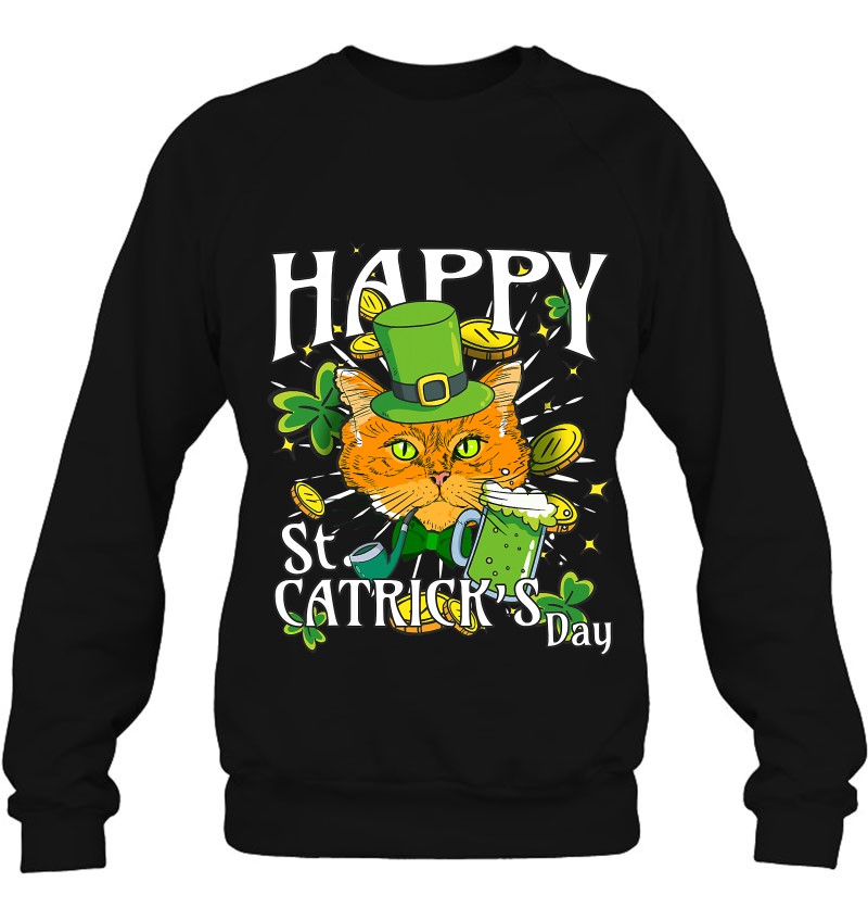 Happy St Catrick's Day St Patrick's Cat Youth Long Sleeve T-Shirt Funny Irish 