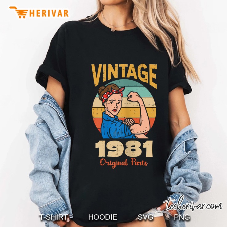 Womens Vintage 1981 Rosie Riveter 40Th Birthday Gift For Women Ladies Tee