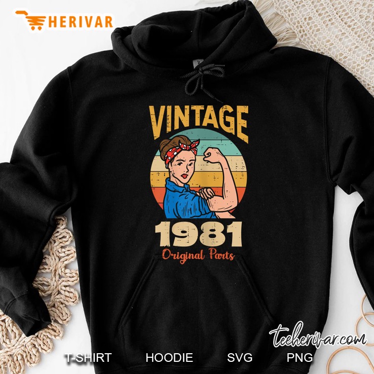 Womens Vintage 1981 Rosie Riveter 40Th Birthday Gift For Women Hoodie