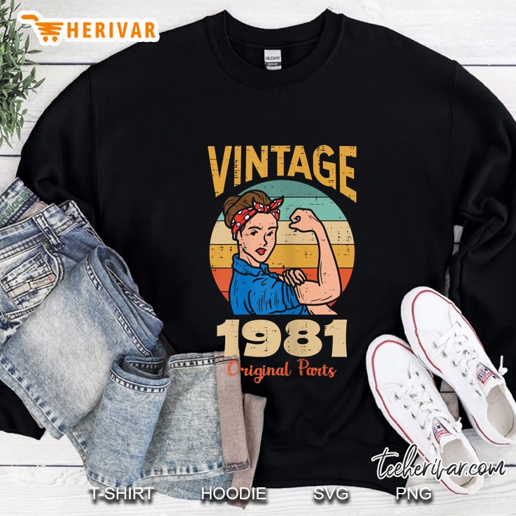 Womens Vintage 1981 Rosie Riveter 40Th Birthday Gift For Women Sweatshirt