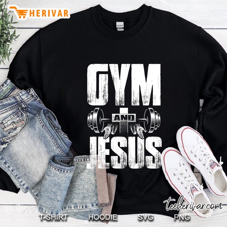 Religious Workout Gym & Jesus Barbell Lifting Weights Cross Sweatshirt