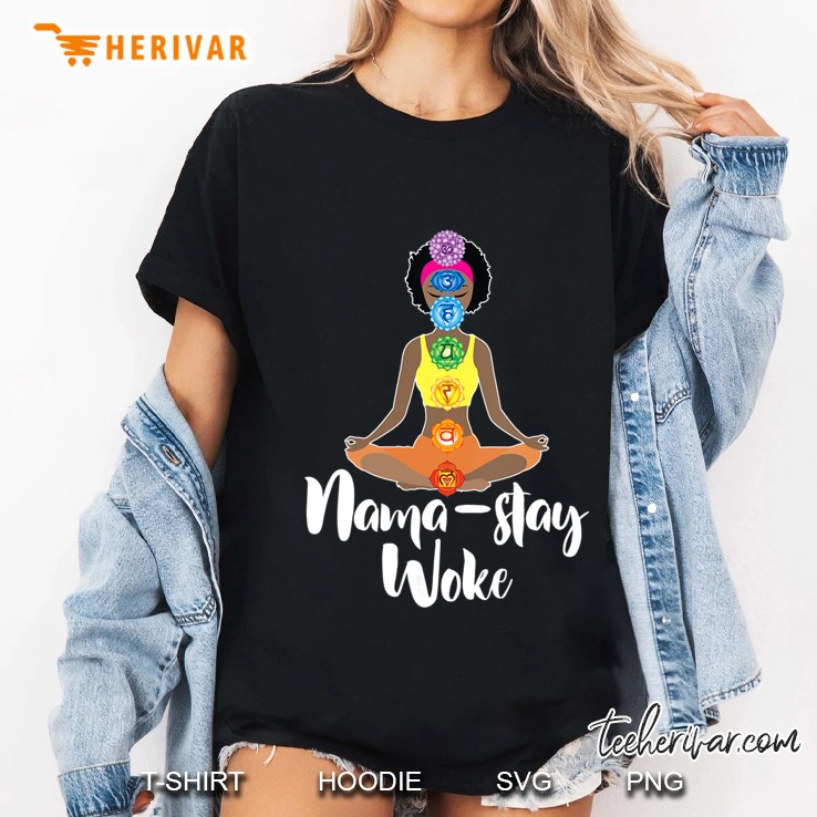 Womens Nama Stay Woke - Black Afro Girl Chakra Namaste Yoga Ladies Tee