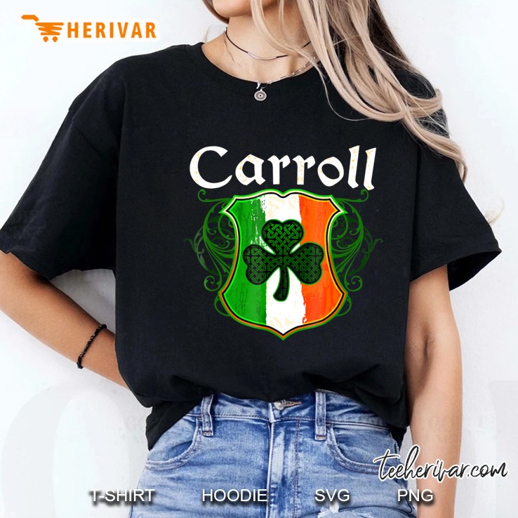 Carroll Surname Irish Last Name Shamrock Crest Ireland Flag Ladies Tee
